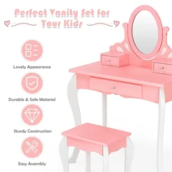 Costway Kids Vanity Princess Makeup Dressing Table Stool Set W/ Mirror Drawer -Furniture Sale Store GUEST 9545e0cd cc4c 4b6d 9fa8 9620937370ef