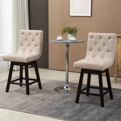HOMCOM Bar Stools Set Of 4, Swivel Bar Chairs, 25.5" High Fabric Tufted Breakfast Barstools For Kitchen Counter, Beige 1 HOMCOM Bar Stools Set Of 4, Swivel Bar Chairs, 25.5" High Fabric Tufted Breakfast Barstools For Kitchen Counter, Beige
