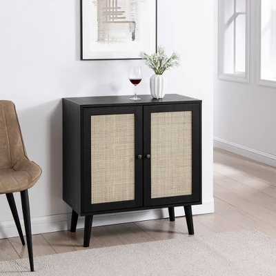 Modern Boho Wood And Rattan 2 Door Accent Cabinet - Saracina Home 1 Modern Boho Wood And Rattan 2 Door Accent Cabinet - Saracina Home