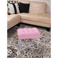 BirdRock Home Rectangular Tufted Pink Foot Stool Ottoman With Silver Legs -Furniture Sale Store GUEST 96da2f9d b4af 4358 9719 bc81ca8ea86a