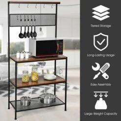 Costway 4-Tier Kitchen Bakers Rack Microwave Oven Stand Industrial W/Hooks & Mesh Panel -Furniture Sale Store GUEST 96ef8627 557a 47f9 8f14 9ecfa1ee8faf