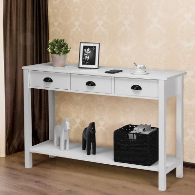 Costway 47" Console Table Hall Table Side Desk Accent Table Drawers Shelf Entryway White 3 Costway 47" Console Table Hall Table Side Desk Accent Table Drawers Shelf Entryway White - Image 3