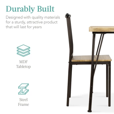 Best Choice Products 3-Piece Indoor Metal Wood Square Dining Table, Furniture Set W/ 2 Chairs 2 Best Choice Products 3-Piece Indoor Metal Wood Square Dining Table, Furniture Set W/ 2 Chairs - Image 2