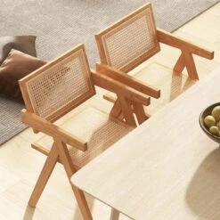 Costway Set Of 2 Rattan Accent Chairs Mid Century Dining Armchair Bamboo Frame Kitchen -Furniture Sale Store GUEST 97e894de 27c2 488a 8715 dfce87c80539