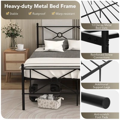 Costway Full/Queen Size Metal Platform Bed Frame W/ Headboard Mattress Foundation 8 Costway Full/Queen Size Metal Platform Bed Frame W/ Headboard Mattress Foundation - Image 8