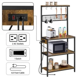 Yaheetech 67.5" H Baker’s Rack With Power Outlet For Kitchen Storage, Rustic Brown -Furniture Sale Store GUEST 998facc5 624c 4e6d a6f3 bc6becafab4e