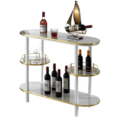 Fabulaxe Modern Display Wooden Console Bar With Tiered Open Shelves, Mini Bar With Wine Storage 8 Fabulaxe Modern Display Wooden Console Bar With Tiered Open Shelves, Mini Bar With Wine Storage - Image 8