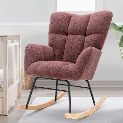Epping Accent Modern Armchair Faux Shearling Fabric Nursery Glider Rocker, Wingback Chair Rocking Chairs-Maison Boucle 13 Epping Accent Modern Armchair Faux Shearling Fabric Nursery Glider Rocker, Wingback Chair Rocking Chairs-Maison Boucle - Image 13