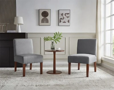 Carl Armless Fabric Upholstered Accent Chair Set Of 2 With Round Wood Side Table Slipper Chairs Sets-Maison Boucle 10 Carl Armless Fabric Upholstered Accent Chair Set Of 2 With Round Wood Side Table Slipper Chairs Sets-Maison Boucle - Image 10