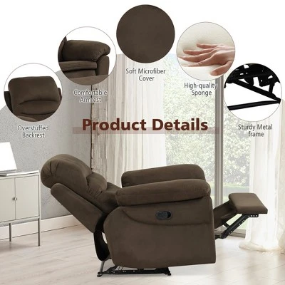 Costway Recliner Chair Single Sofa Armchair Sleeper Lounger W/ Footrest GreyBrown 7 Costway Recliner Chair Single Sofa Armchair Sleeper Lounger W/ Footrest GreyBrown - Image 7