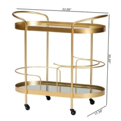 Kamal Glam Brushed Metal And Mirrored Glass 2 Tier Mobile Wine Bar Cart Gold - Baxton Studio -Furniture Sale Store GUEST 9acd8bc4 de88 4c15 9b22 de4dd868bf18