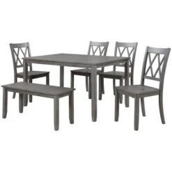 6-Piece Farmhouse Rustic Wooden Dining Table Set With 4 Cross Back Chairs And Bench - ModernLuxe -Furniture Sale Store GUEST 9b3612ae f999 4997 a718 2547824b2300