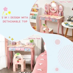 Costway Kids Vanity Princess Makeup Dressing Table Chair Set W/ Tri-fold Mirror Pink -Furniture Sale Store GUEST 9b9cfe47 3abf 4e34 be20 c54becd648c9