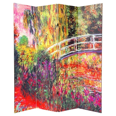 Monet Fine Art Double Sided Room Divider Japanese Bridge And Poppy Field In Argenteu - Oriental Furniture 1 Monet Fine Art Double Sided Room Divider Japanese Bridge And Poppy Field In Argenteu - Oriental Furniture
