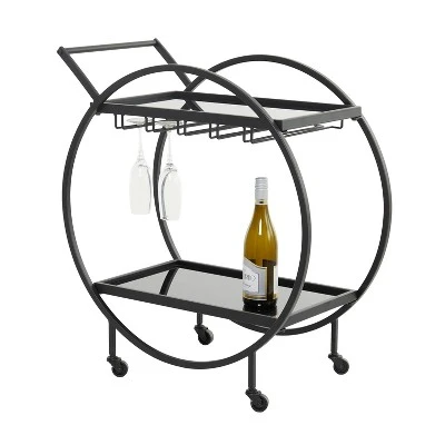 Contemporary Metal Round Bar Cart - Olivia & May 8 Contemporary Metal Round Bar Cart - Olivia & May - Image 8