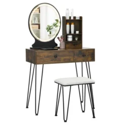 Costway Vanity Table Set Lighted Mirror Storage Drawer Shelf Cushion Stool -Furniture Sale Store GUEST 9dc7097b 536f 4830 826f 5c6b10d0c93a