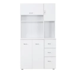 HOMCOM 66" Buffet With Hutch, Freestanding Kitchen Pantry With 2 Large Cabinets, 1 Pull Up Cabinet, 3 Drawers & Wide Countertop, White -Furniture Sale Store GUEST 9e426c46 732f 4b67 bba6 186c89a8e29e