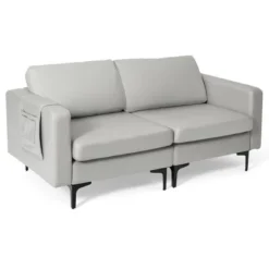 Costway Modern Loveseat Leathaire Fabric 2-Seat Sofa Couch W/ Side Storage Pocket -Furniture Sale Store GUEST 9ea9e3ec 609b 427e ac82 e8cfb9df8207