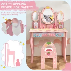 Costway Kids Vanity Princess Makeup Dressing Table Chair Set W/ Tri-fold Mirror Pink -Furniture Sale Store GUEST 9efd3186 2092 4560 8fcd 5a46338e53b8
