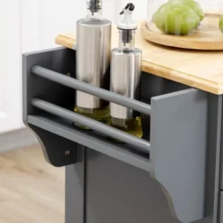 HOMCOM Kitchen Island With Storage Rolling Kitchen Serving Cart With Rubber Wood Top Towel Rack Storage Drawer And Cabinet Grey -Furniture Sale Store GUEST 9fa5b14c 9590 4d3e 80b5 863e90c10253