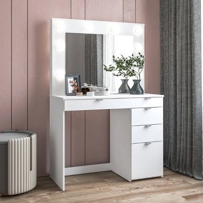 Harper Vanity Table With Lighted Mirror White - Polifurniture 3 Harper Vanity Table With Lighted Mirror White - Polifurniture - Image 3