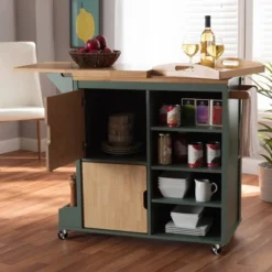 Dorthy Two-Tone Wood Kitchen Cart Green/Natural - Baxton Studio -Furniture Sale Store GUEST a186e4b5 ff1d 4fe4 a223 0b3ae9fd0f0d