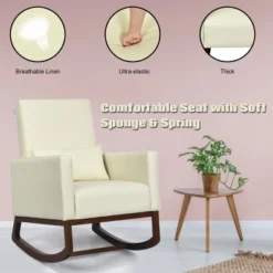 2-in-1 Fabric Upholstered Rocking Chair Nursery Armchair With Pillow Beige -Furniture Sale Store GUEST a1de669b 522f 4060 b966 6d946b519a6a