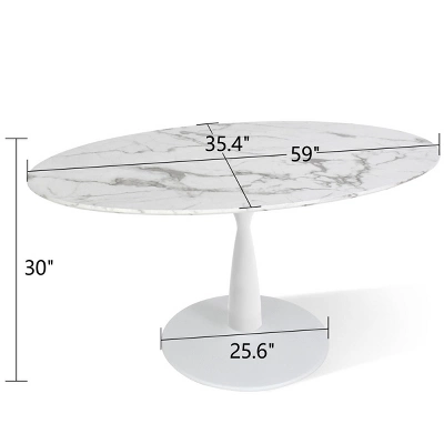 Harris 59'' Artificial Top Oval Dining Table With Pedestal Base In White-The Pop Maison 2 Harris 59'' Artificial Top Oval Dining Table With Pedestal Base In White-The Pop Maison - Image 2