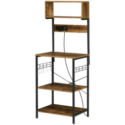 HOMCOM Kitchen Baker's Rack With Power Outlet, USB Charger, Microwave Stand, Coffee Bar With Adjustable Shelves, 5 Hooks, Rustic Brown -Furniture Sale Store GUEST a2da96e7 fdd3 4a80 afe5 21878c0dfc30