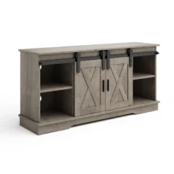Lavish Home 65-inch TV Stand With Media Console Shelves, Cable Management, And Sliding X-Style Barn Doors, Gray Woodgrain -Furniture Sale Store GUEST a44402a0 0727 48e3 a1ac 4a272df54da0