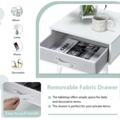 Costway Mid-Century Nightstand End Accent Bedside Table W/ Fabric Drawer Rustic White -Furniture Sale Store GUEST a4a1ccc8 be42 431e b2d9 b022209ac20e