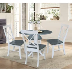 42" Conrad Dual Drop Leaf Dining Table With 4 X-Back Chairs White/Heather Gray - International Concepts