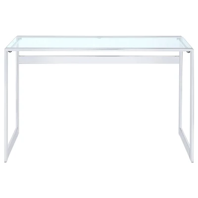 Hartford Minimal Glass Top Writing Desk Chrome - Coaster 2 Hartford Minimal Glass Top Writing Desk Chrome - Coaster - Image 2