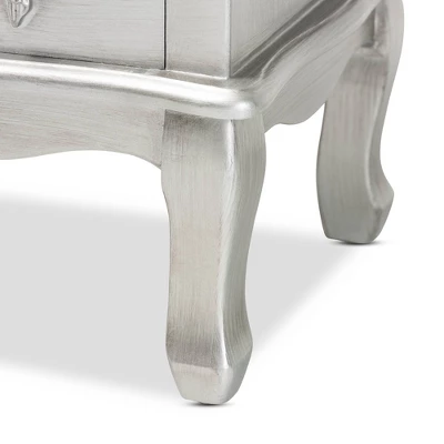 Callen Brushed Wood 3 Drawer Nightstand Silver - Baxton Studio 6 Callen Brushed Wood 3 Drawer Nightstand Silver - Baxton Studio - Image 6