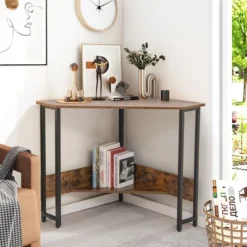 Costway Triangle Computer Desk Corner Desk Home Office With Power Outlets USB Ports Black/Rustic -Furniture Sale Store GUEST a4f46d22 9975 4f82 a936 e5e2993192fe