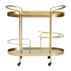 Kamal Glam Brushed Metal And Mirrored Glass 2 Tier Mobile Wine Bar Cart Gold - Baxton Studio -Furniture Sale Store GUEST a54c422e fedf 4da8 873e 3dbd2828b735
