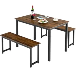 Tangkula 3pcs Dining Table Set For 4 Modern Industrial Counter Height Kitchen Table Set With 2 Benches For Dining Room Natural/Brown -Furniture Sale Store GUEST a65648e8 eb41 4201 92df ddea4b1733bb