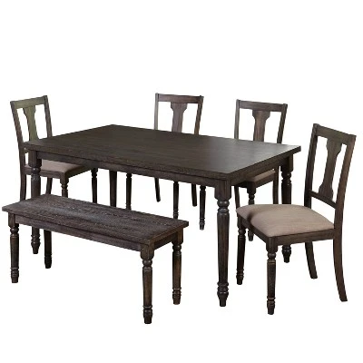 6pc Burntwood Dining Set With Bench - Buylateral 9 6pc Burntwood Dining Set With Bench - Buylateral - Image 9