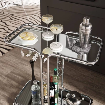 Ripley Chrome Finish Bar Cart Silver - Inspire Q 2 Ripley Chrome Finish Bar Cart Silver - Inspire Q - Image 2