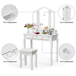 Costway Makeup Table Stool Set Tri Folding Mirror Vanity WhiteBlack 15 Costway Makeup Table Stool Set Tri Folding Mirror Vanity WhiteBlack -Furniture Sale Store GUEST a91b7d6d b759 4cf6 a1b4 2798e41c3b9c