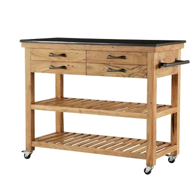 Coastal Wood Kitchen Cart Brown - Olivia & May 1 Coastal Wood Kitchen Cart Brown - Olivia & May
