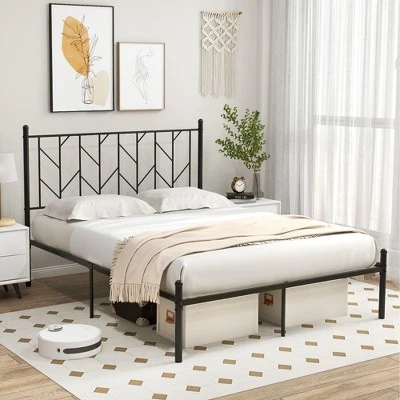 Costway Full/Qween/Twin Size Metal Platform Bed Frame Vintage Headboard Mattress Foundation Black 10 Costway Full/Qween/Twin Size Metal Platform Bed Frame Vintage Headboard Mattress Foundation Black - Image 10