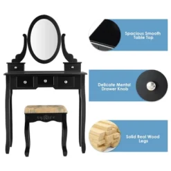 Tangkula Vanity Table Set W/ 360° Rotating Oval Mirror & Drawers Black/White -Furniture Sale Store GUEST a9e4a3b8 1318 49f8 ad0f 231941a3f11a