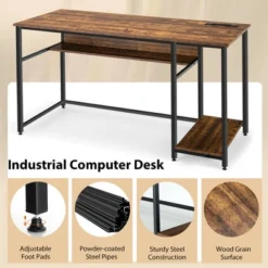Costway 55'' Computer Desk Home Office PC Workstation W/ Power Outlets & USB Ports Rustic / Black -Furniture Sale Store GUEST aa31df99 6762 43f6 a9f0 4b675091bc0a