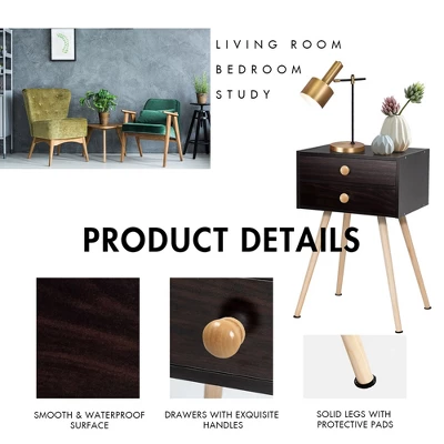 Costway Mid Century Modern 2 Drawers Nightstand Sofa Side Table End Table Espresso 5 Costway Mid Century Modern 2 Drawers Nightstand Sofa Side Table End Table Espresso - Image 5