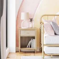 Shiloh Nightstand With Drawer And Lower Shelf, Natural And Rattan -Furniture Sale Store GUEST aa750e16 f0a3 49c3 8614 0d30fc77aeae