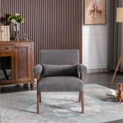 Megan 27.56" Wide Upholstered Fabric Seat And Lumbar Pillow With Walnut "V" Shape Solid Wood Legs Accent Chair With Arm Pads-The Pop Maison -Furniture Sale Store GUEST aa7f68f1 3813 412c b0f5 b638d5deb493