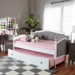 Twin Marlie Upholstered Daybed With Trundle Gray/White - Baxton Studio 17 Twin Marlie Upholstered Daybed With Trundle Gray/White - Baxton Studio -Furniture Sale Store GUEST aaa116f4 0dfe 4317 b6b6 1539d0b8a256