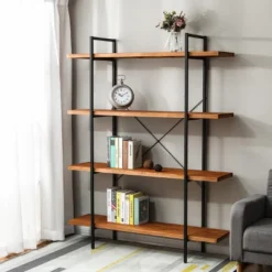 LuxenHome 4-Shelf 66.5" H X 51.2" W Pine Wood Metal Frame Etagere Bookcase. -Furniture Sale Store GUEST acf803ca 9283 44ba b5bf 211983bf9486