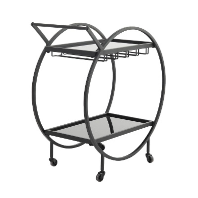 Contemporary Metal Round Bar Cart - Olivia & May 2 Contemporary Metal Round Bar Cart - Olivia & May - Image 2